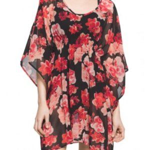 Calvin Klein Floral Swim Coverup - Black and Red
